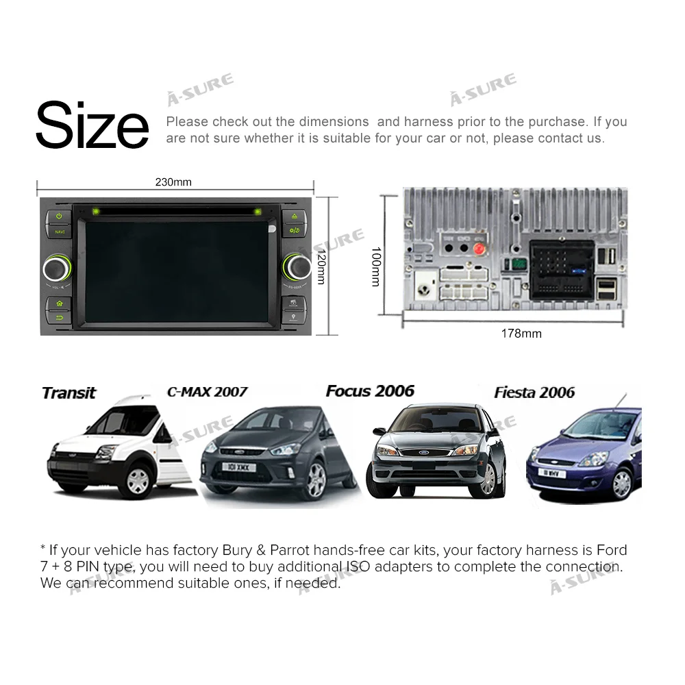 A Sure 2 Din 7 &quotавто радио GPS Стерео DVD плеер навигация для Ford Transit Focus Galaxy S Max C Fusion Fiesta SWC