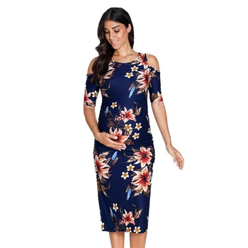 

Women's Maternity Short Sleeve Tank Print Dress Bodycon Dresses For Daily Wearing & Baby shower