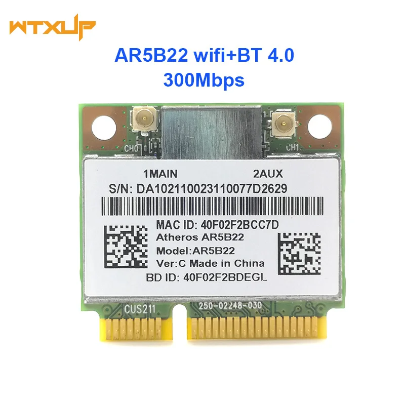 Двухдиапазонный 2 4G/5G AR5B22 AR9462 Wi Fi беспроводной 300 Мбит/с половинный мини PCIE + BT 4 0