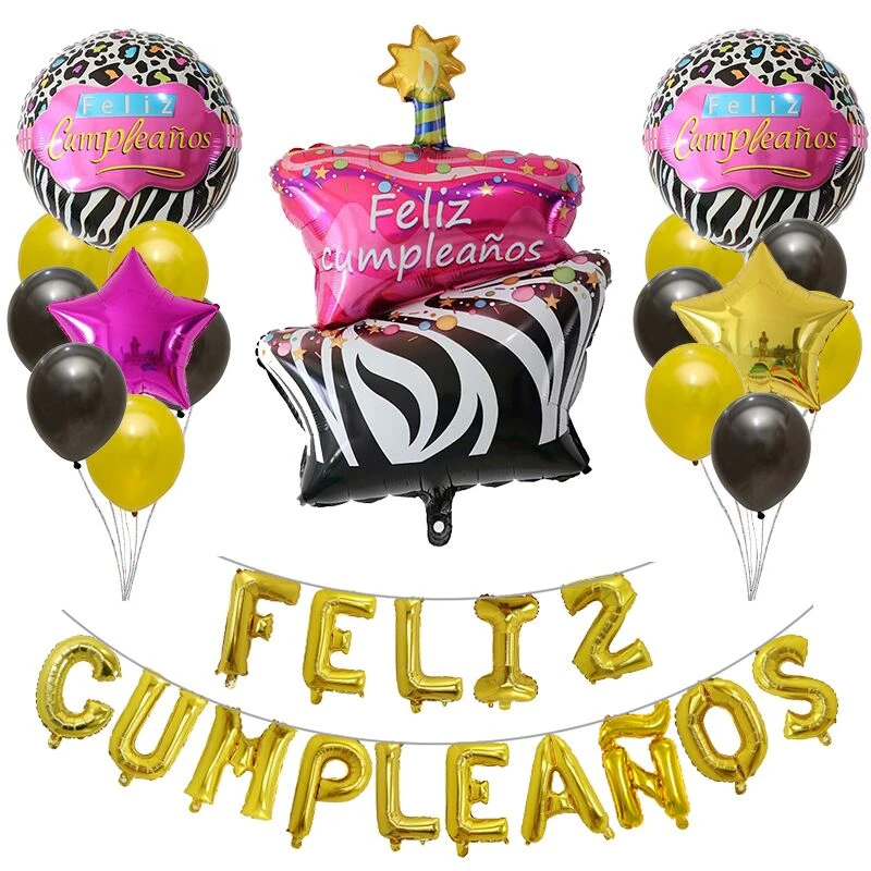30 Pieces Ensemble Espagnol Feliz Cumpleanos Joyeux Anniversaire Lettre Alphabet Gonflable Globos Gateau Feuille Ballons Articles De Fete Aliexpress