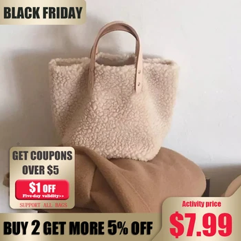

Korea Luxury Stlye Women Handbag Large Capacity Winter New Soft Wool Plush Woman Bags Ladies Totes Shopping Feminine White Bag