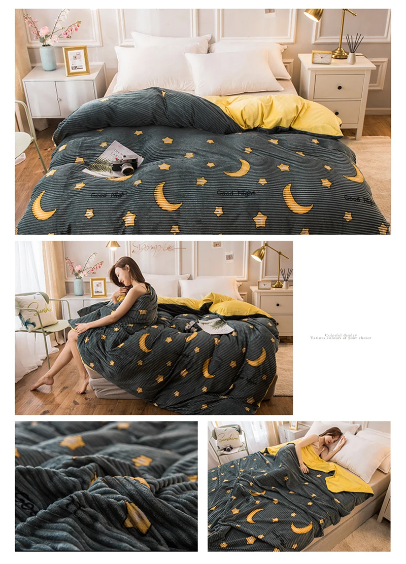JUSTCHIC зимний плотный пододеяльник с героями мультфильмов волшебный флисовый Хрустальный флисовый двусторонний бархатный пододеяльник комплект постельного белья ropa de cama