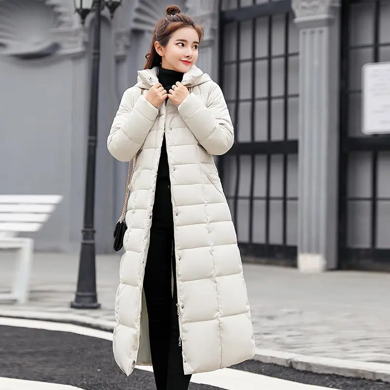 Зимний женский пуховик, Женское пальто, толстый теплый длинный пуховик, женская верхняя одежда, модная зимняя куртка с капюшоном для женщин - Цвет: White no Fur collar