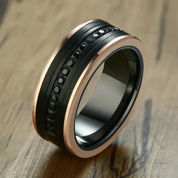 

Modyle 2020 New Fashion Punk Vintage Male Jewelry 8mm Black Rose Gold Color Tungsten Carbide Wedding Engagement Ring for Man