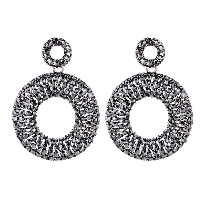 

Qi man Europe And America Popular Exaggeration Retro Super Shiny Full of Crystals Circle Ear Stud Earrings Ea-03247