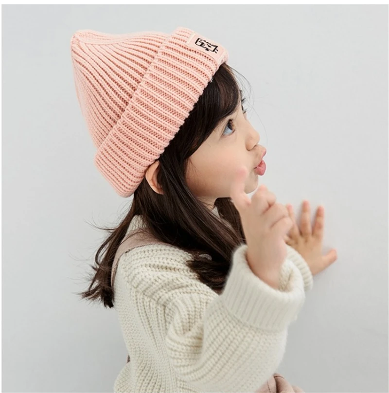 Зимняя шапка для девочки Beanie hat Baby шапка, шапки-бини для малышей Детские шляпы вязаная шапка для мальчиков и девочек, Повседневное однотонные Цвет