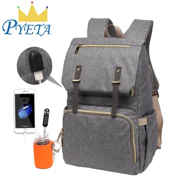 

Diaper Bag USB Baby Nappy Bag Mummy Daddy Backpack Large Capacity Waterproof Casual Laptop Bag Rechargeable Holder for Bottle
