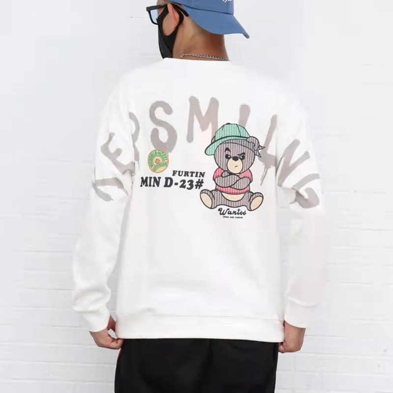 

Fashion Brand Men Cotton Hoodies Breathable Soft Cartoon Bear Embroidery Pullovers Male Long Sleeve O-Neck Hip-Hop Casual Tops