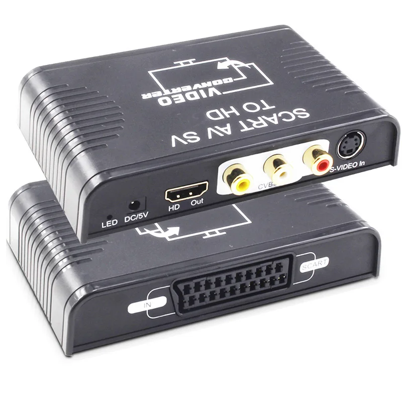 Convertitore Vaorlo Av Scart Hd 3-In-1 S-Video + Composito Av Rca + Convertitore Compatibile Da Scart A Hdmi Per Lettore Dvd Stb Hdtv