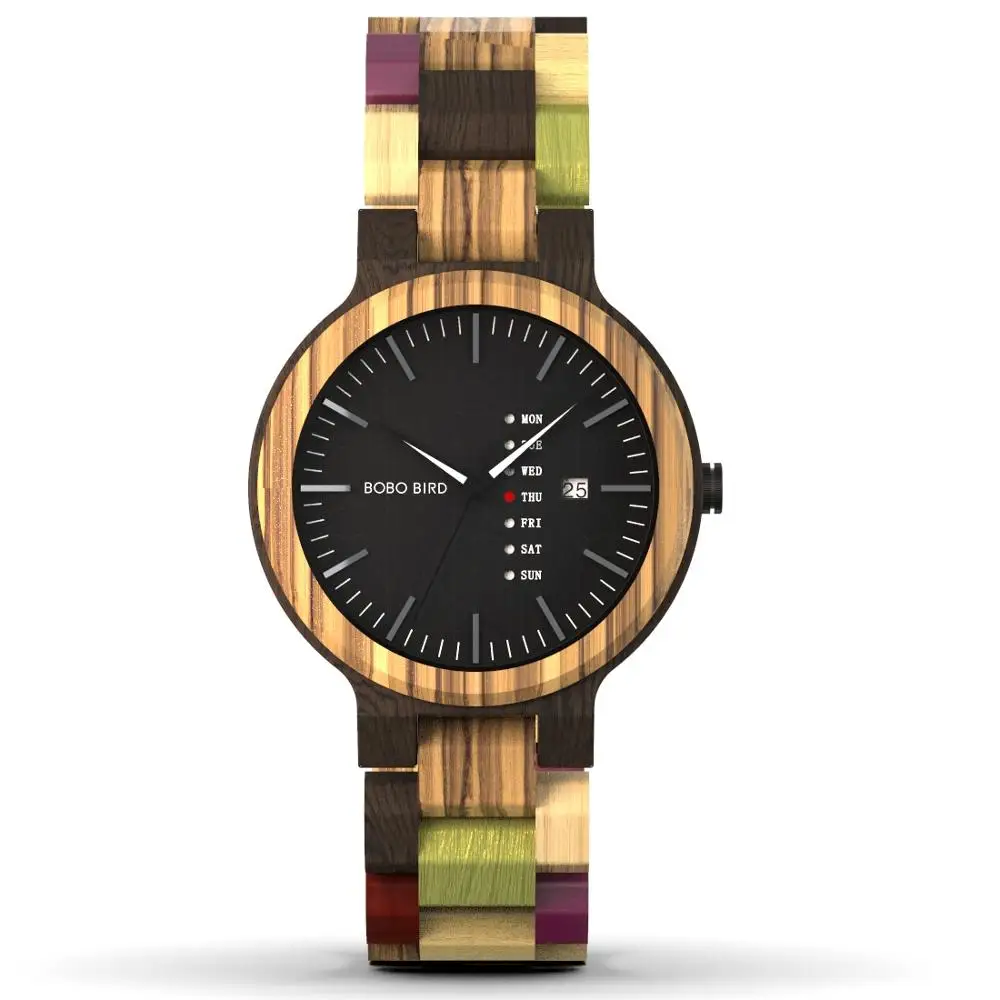 

relogio masculino BOBO BIRD Luxury Wood Men Watch Designer Date Week Display Colors Watches for Men Handmade Quartz Wristwatch