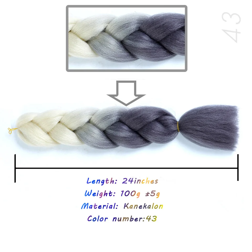 LVHAN Джамбо косички аксессуары для волос длинные Омбре Джамбо синтетические косички волосы желто-фиолетовый серый наращивание волос негабаритный пинцет - Цвет: #6