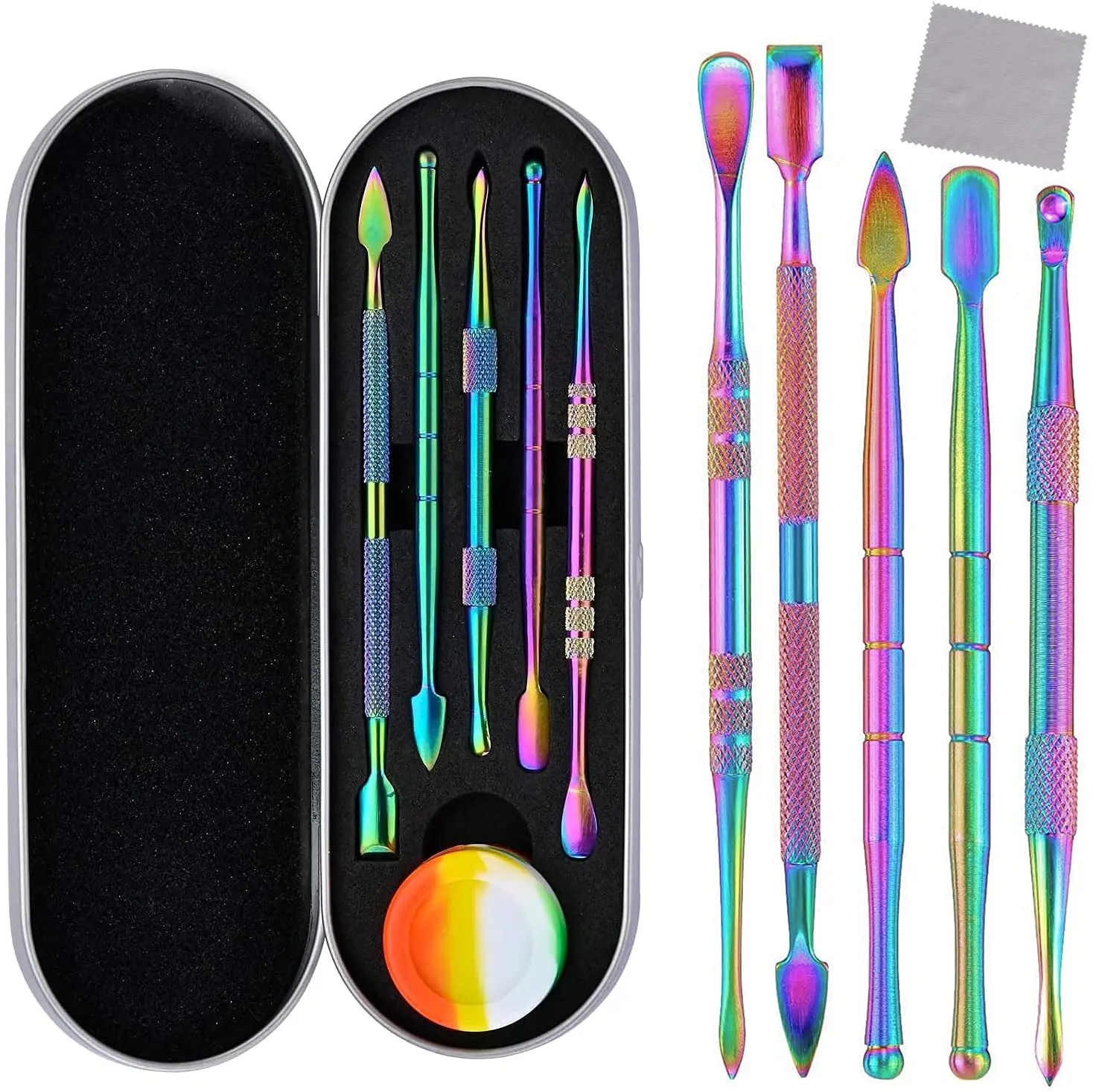 Rainbow 5 Piece Dab Tool Kit with Silicone Wax Container