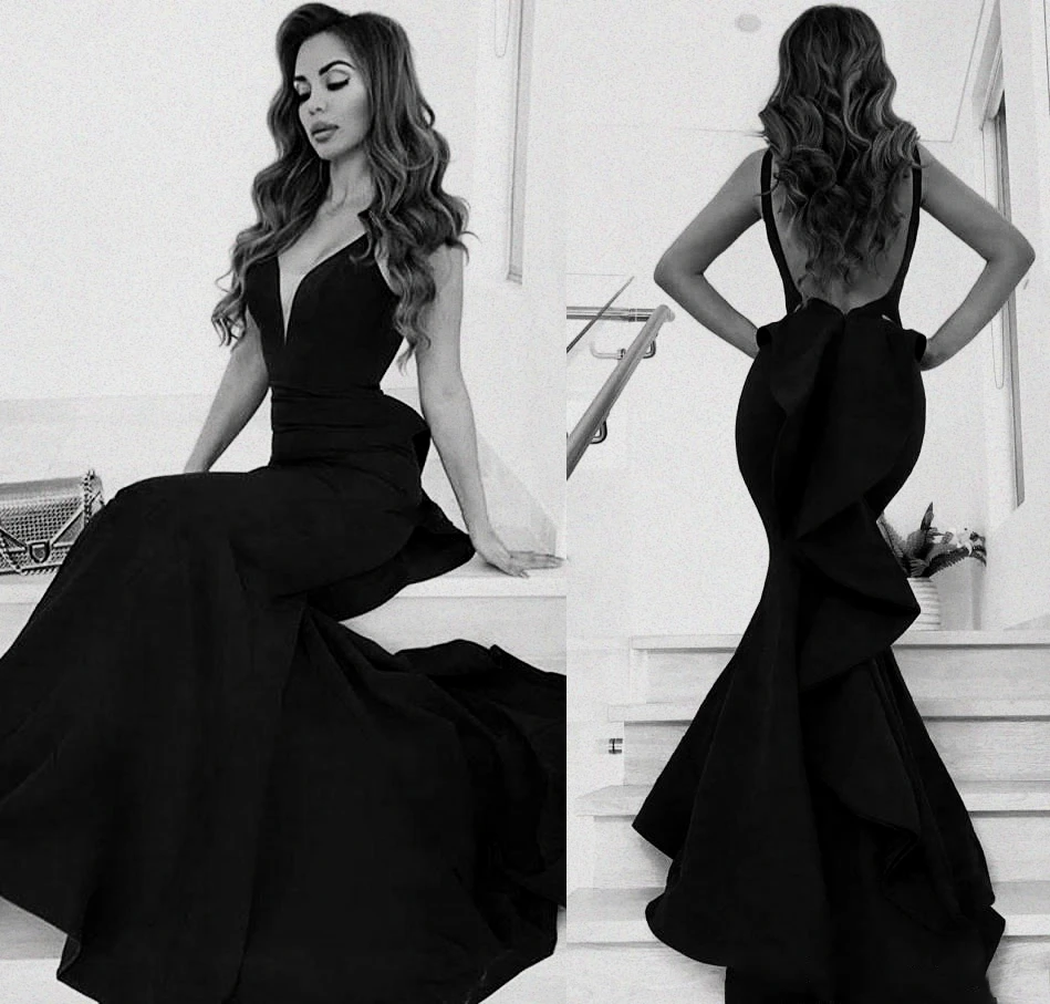 Очаровательная Темно-синие длинные Prom Dress Mermaid с открытой спиной, официальное праздничное праздничная одежда выпускной вечер праздничное платье на заказ сделано
