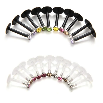 

10PCS/Bag Fashion Punk White Black 16G Acrylic CZ Crystal Labret Stud Monroe Bar Lip Ring Piercing High Quality Lip Studs