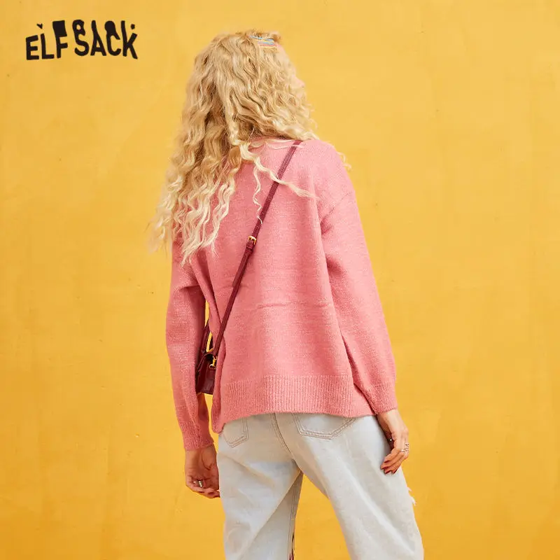Online ELFSACK bordado fresa perla botón Casual Cardigan, mujeres 2019 otoño manga larga dorado seda dulce suéter coreano