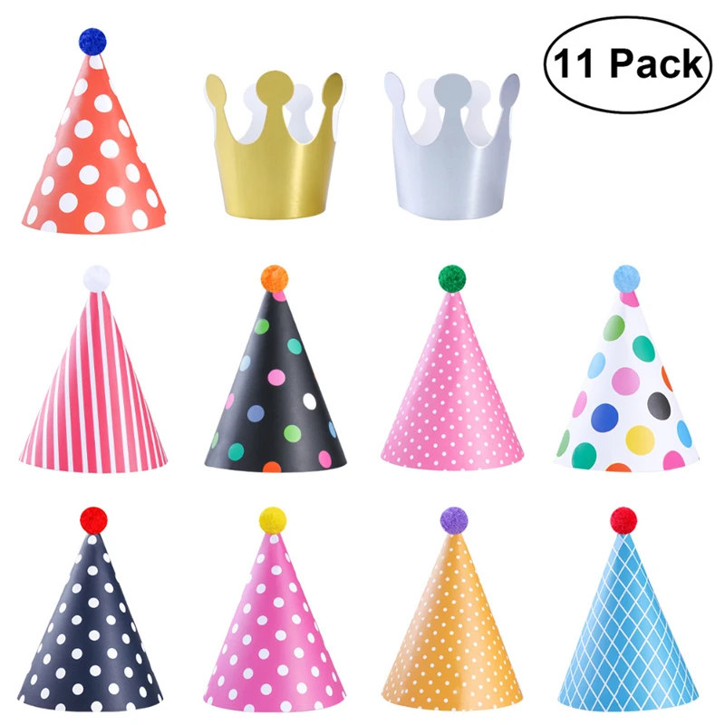 Gorros de fiesta de cumpleaños para niños y de corona hecha a mano con lunares, DIY, regalo, 11 piezas|Sombreros de fiesta| -