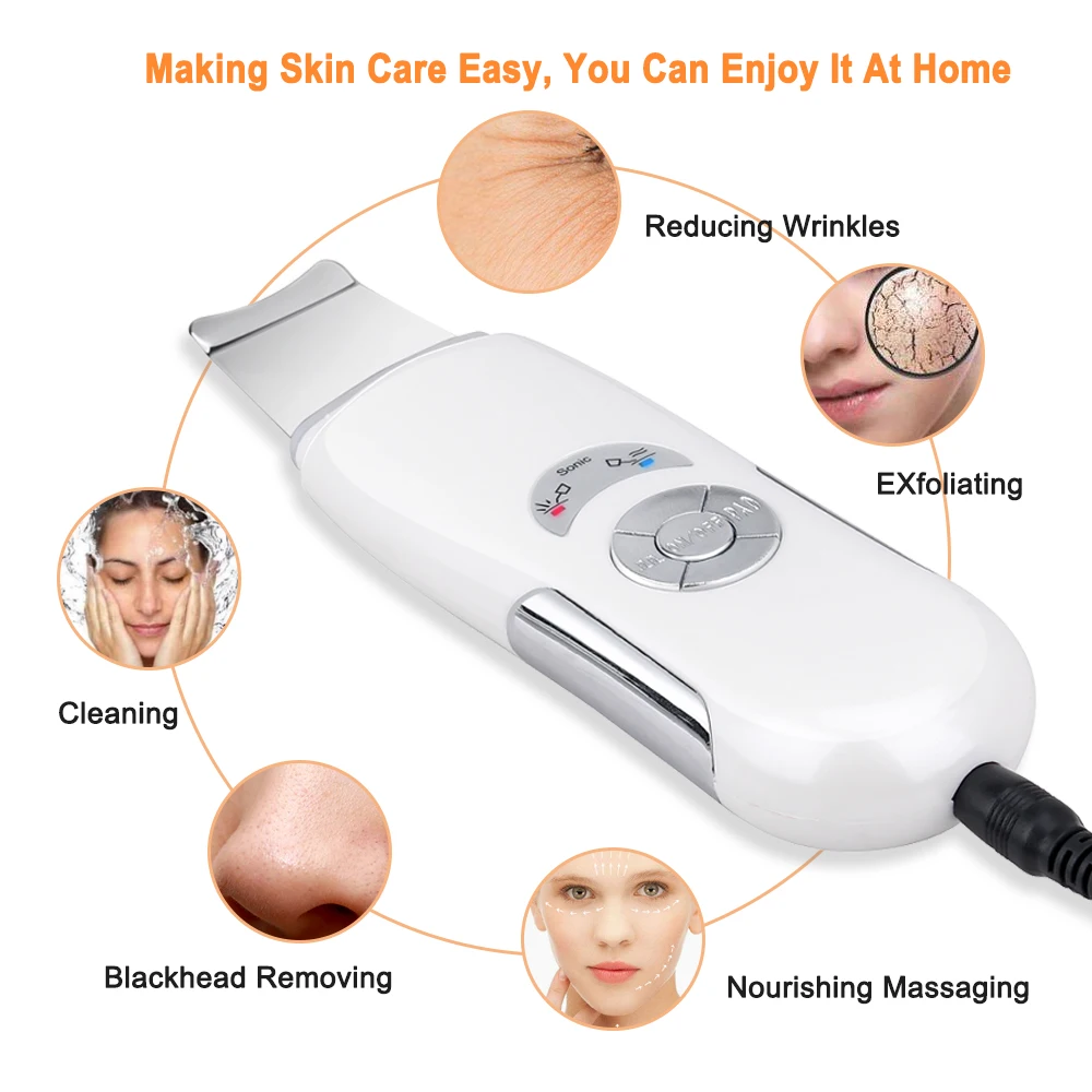Home Use Ultrasonic Skin Scrubber Face Cleaner Deep Face Cleaning Pore Peeling Blackhead Removal Ultrasonic Skin Scrubber