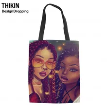 THIKIN/женская сумка для покупок в Африканском и американском стиле с принтом, повседневные женские холщовые сумки-шопперы, пляжные сумки, сумка для книг для девочек