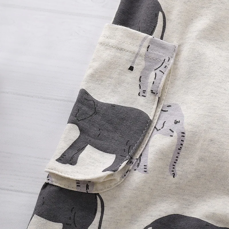 Newborn Baby Boys Girls Elephant Print Romper Summer Infant Jumpsuit Clothes Outfits Toddler O-Neck Pullover Romper Outfit D35