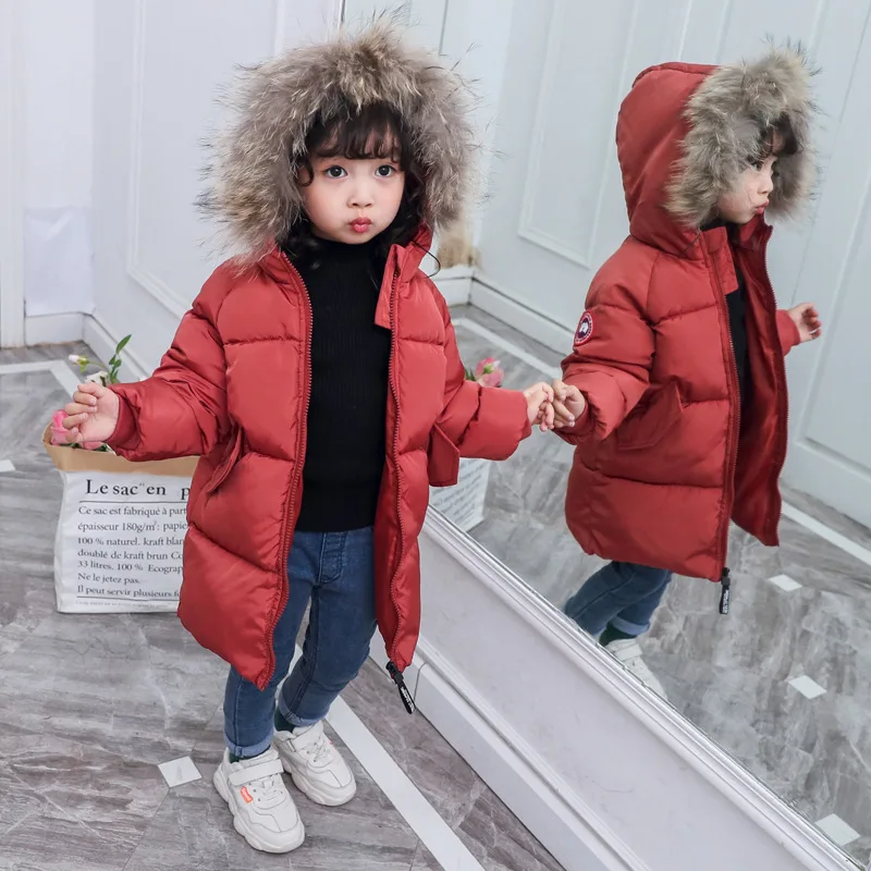 

Kids Snowsuit Hooded Boys Winter Coat Children Parkas Outerwear & Coats Boys Fur Collar Duck Down Girls Thickening Warm WJ14