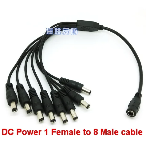

High quality 100pcs DC Power 5.5x2.1mm 1 Female to 8 Male Plug Cable Splitter Adapter for Security CCTV Camera Free shipping