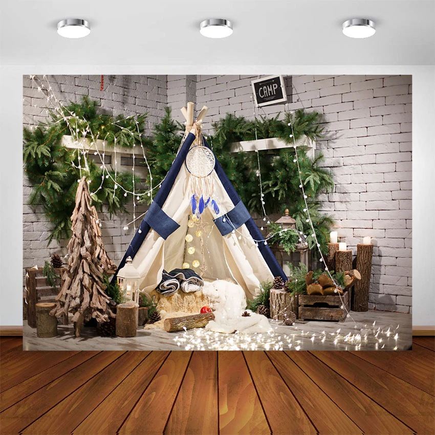 Camp Photography Background Camping Tent Wood Tree Decoration Birthday