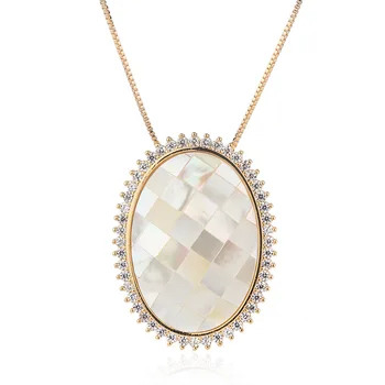 

Big Ellipse Pearl Shell Pendant Necklaces Gold Color Handmade Natural Shell Round Cubic Zirconia Geometry Necklace Women Jewelry
