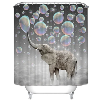 

Shower Curtain Cute Machine Washable With Hooks For Bathroom Easy Install Digital Printed Elephant Pattern Waterproof Polyester