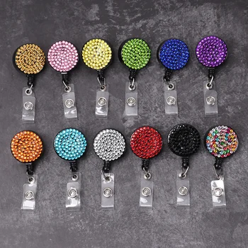 

1 PC New Bling Diamond Mixed Color Rhinestone Retractable Pull Badge Reel ID Badge Holder with Belt Clip Office Supplies