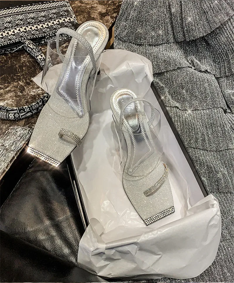 Fashion Rhinestone PVC Transparent Shoes Stilettos High Heels Sandals Women Sexy Party Silver Party Wedding Shoes Ladies Sandals (13)