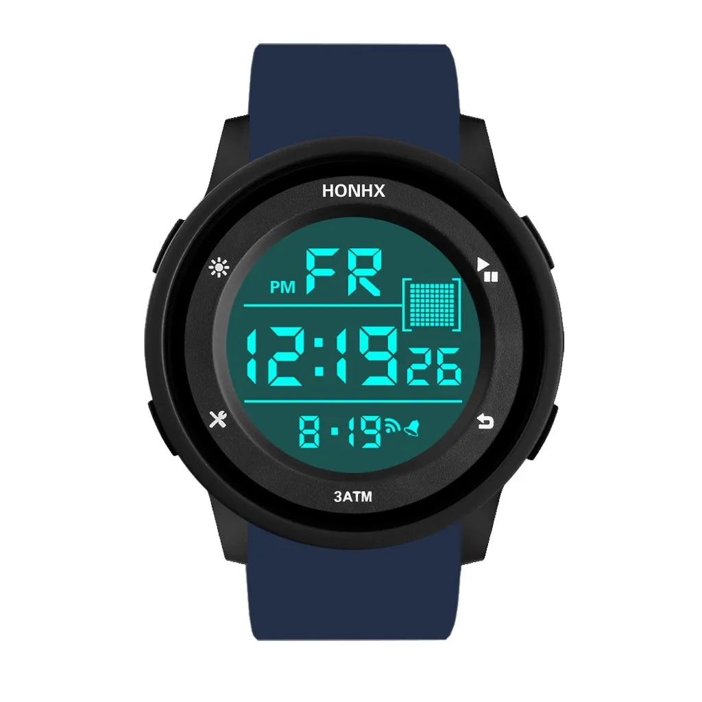 Новейшие мужские часы с ЖК-дисплеем, цифровой секундомер, дата, резиновые спортивные наручные часы, многофункциональные мужские часы Saat@ 5 - Цвет: Синий