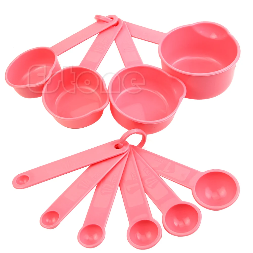 

10Pcs Pink Plastic Measuring Spoons Cups Tablespoon Set Tools For Baking Coffee