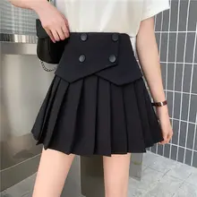 HOUZHOU Pleated Skirt Women Kawaii Black Patchwork High Waisted Mini Skirts for Girls Summer Korean Fashion Preppy Style Elegant
