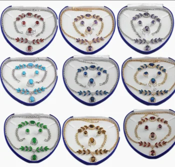 

Ladies Jewelry Set Jade/Zircon 18K Gold Plated Necklace Bracelet Earrings Ring