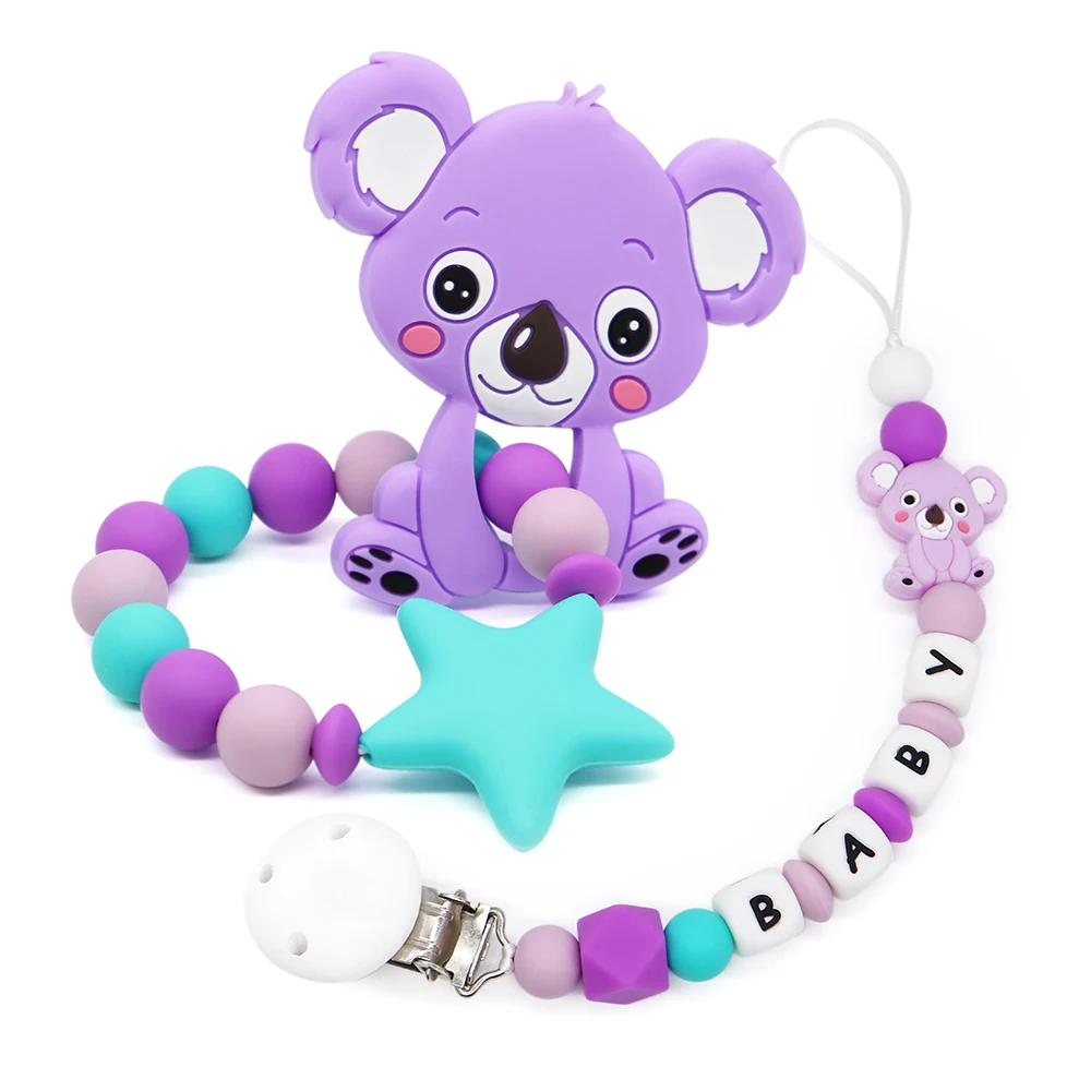 

Purple Koala Shape Teether&Pacifier Clips For Baby Teether Teething BPA Free Food Grade Silicone For Personalied Pacifier Clips
