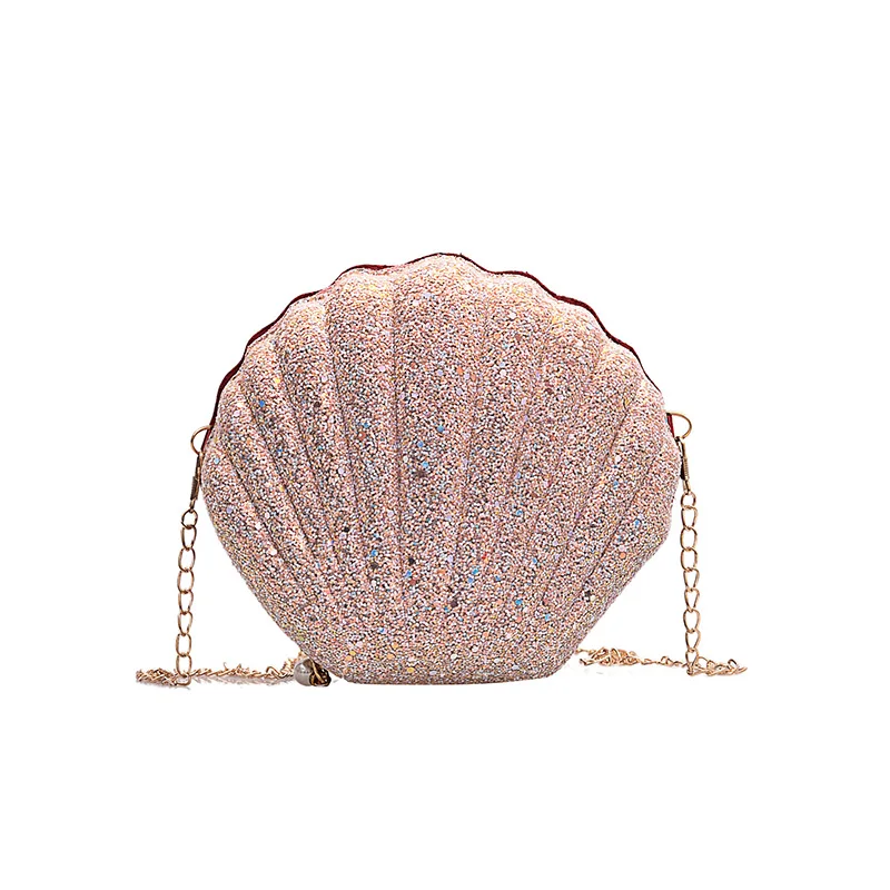 

New Girls Mini Fashion Shell Crossbody Chain Shoulder bags Solid Color Small Cute Handbags Women Sequins PU Messenger Bags Bolsa