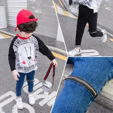 Новинка года; стильные детские брюки в Корейском стиле весенняя одежда для мальчиков и девочек детские джинсы на молнии модная одежда; Wechat Busi