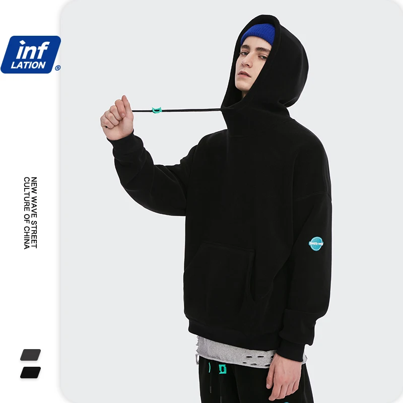 INFLATION Men High Collar Hoodie Winter Warm Polar Fleece Hoodie Couple Solid Color Oversized Hip Hop Hoodie Men Streetwear 1319 INFLATION Men High Collar Hoodie Winter Warm Polar Fleece Hoodie Couple Solid Color Oversized Hip Hop Hoodie Men Streetwear 1319
