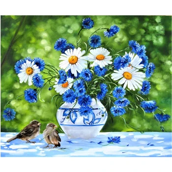 

20x25 size diy diamond painting "blue cornflower daisy" pictures cross stitch mosaic rhinestone embroidery diamond bird art
