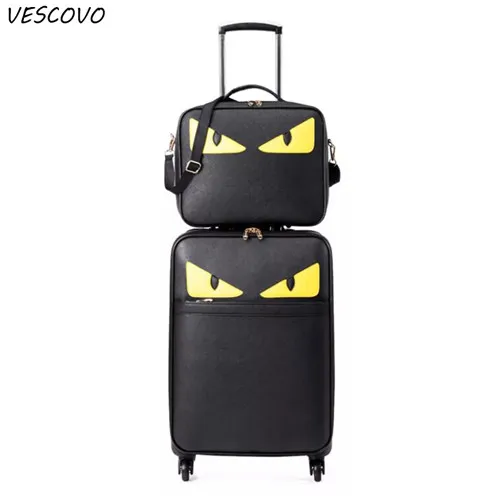 VESCOVO 1" 20" 24 дюймов персональный Монстр комплект багажных сумок на колесиках высокой емкости PU кожа тележка Дорожный чемодан Спиннер на колесах - Цвет: dark brown