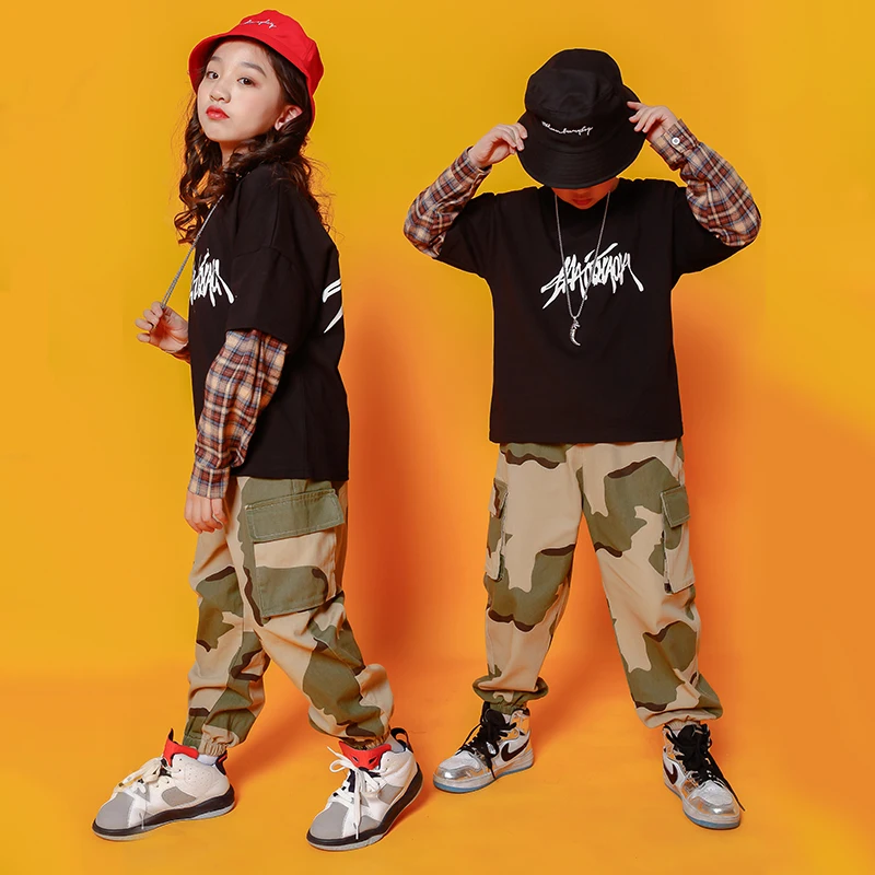Kids Fashion Print Sweatshirt Tops Running Casual Hip Hop Camouflage Pants Clothing Girls Boys Jazz Dance Costume Clothes