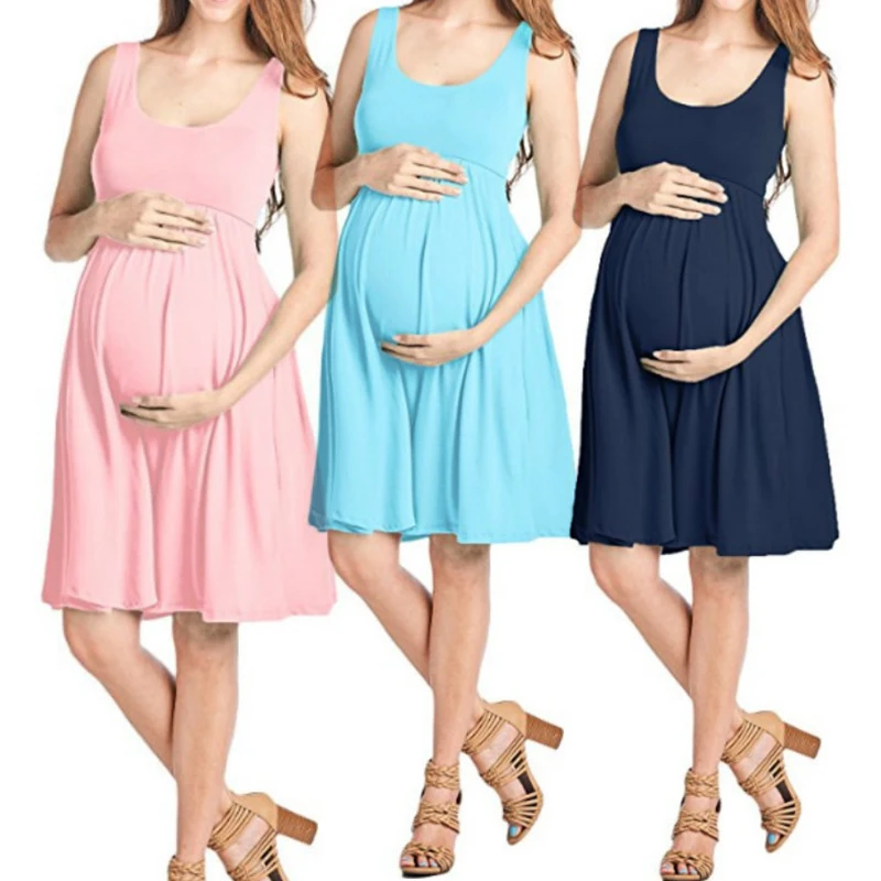 Жилет для матерей, платья, одежда для беременных, платья для беременных, Одежда для беременных, женское однотонное торжественное платье, Повседневное платье с круглым вырезом