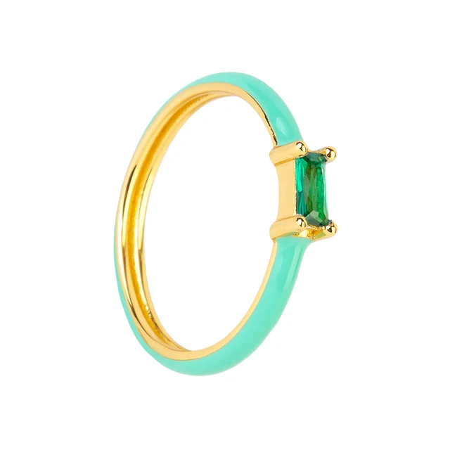 1PC Candy Neon Color Enamel Rings for Women 4 Claws Design Dripping Oil With Shiny Cubic Zirconia Wedding Engagement Rings green