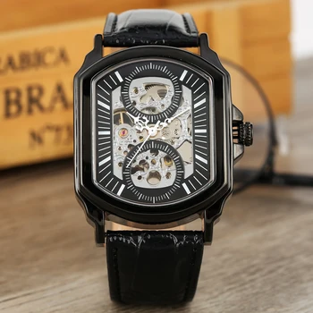 

Unique Rectangle Stainless Steel Case Mechanical Watch Black Dial Automatic-self-winding Mechanical Watches