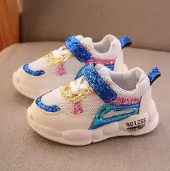 2019 сетчатые повседневные кроссовки для малышей; детская спортивная обувь с блестками для маленьких мальчиков; брендовая спортивная обувь