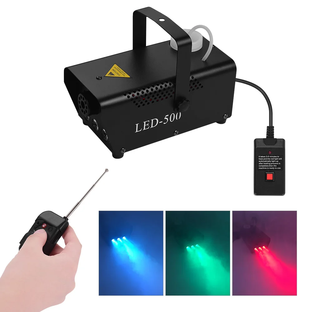 

500W Celebration Fogger Remote Control Fog Smoke Machine with RGB LED Lights Dual Switches for Christmas Stage Performing