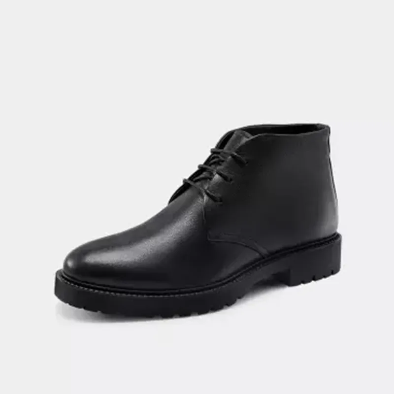 Xiaomi/мужские теплые кожаные ботинки с подкладкой из шерсти и бархата; мужская деловая обувь из мягкой замши с бархатной подкладкой - Цвет: black41