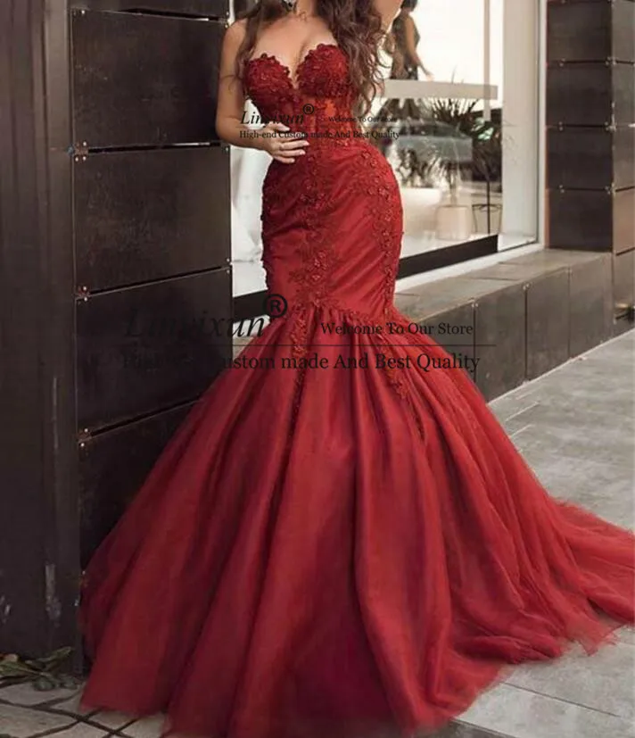 

Элегантные кружевные бордовые платья для выпускного вечера с юбкой-годе, длинные женские вечерние платья с вырезом
