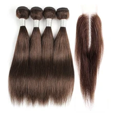 50g/pc 4/6 Bundles with 2*6 Kim K Lace Closure Middle Part Remy Straight Human Hair Natural Color Bobbi Collection