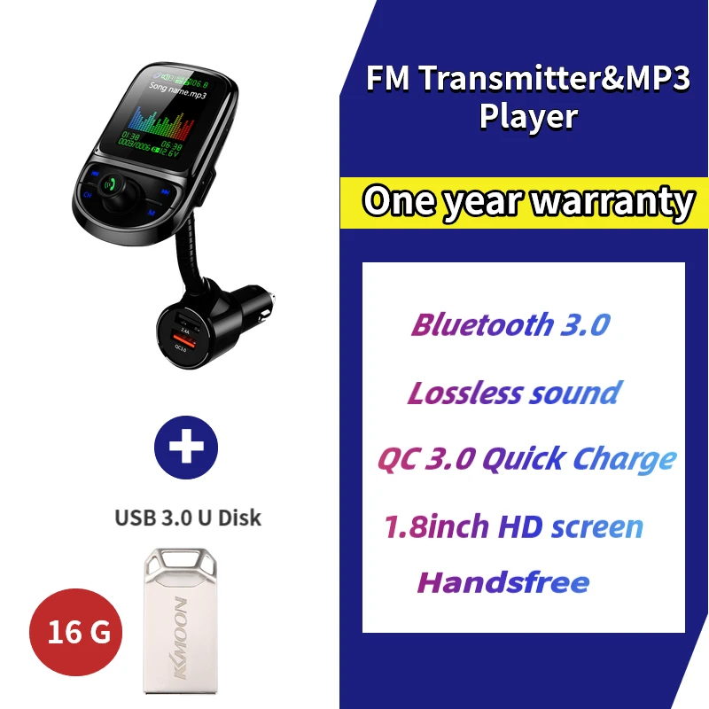 KKMOON, Автомобильная гарнитура, беспроводной Bluetooth, fm-передатчик, 1,8 дюймов, ЖК-дисплей, MP3-плеер, двойное USB зарядное устройство, автомобильные аксессуары, авто, FM модулятор - Название цвета: F